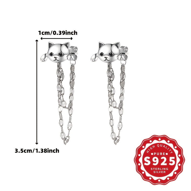 Women's S925 Silver Cat Double-Layer Lip Tassel Earrings — Elegant Gift